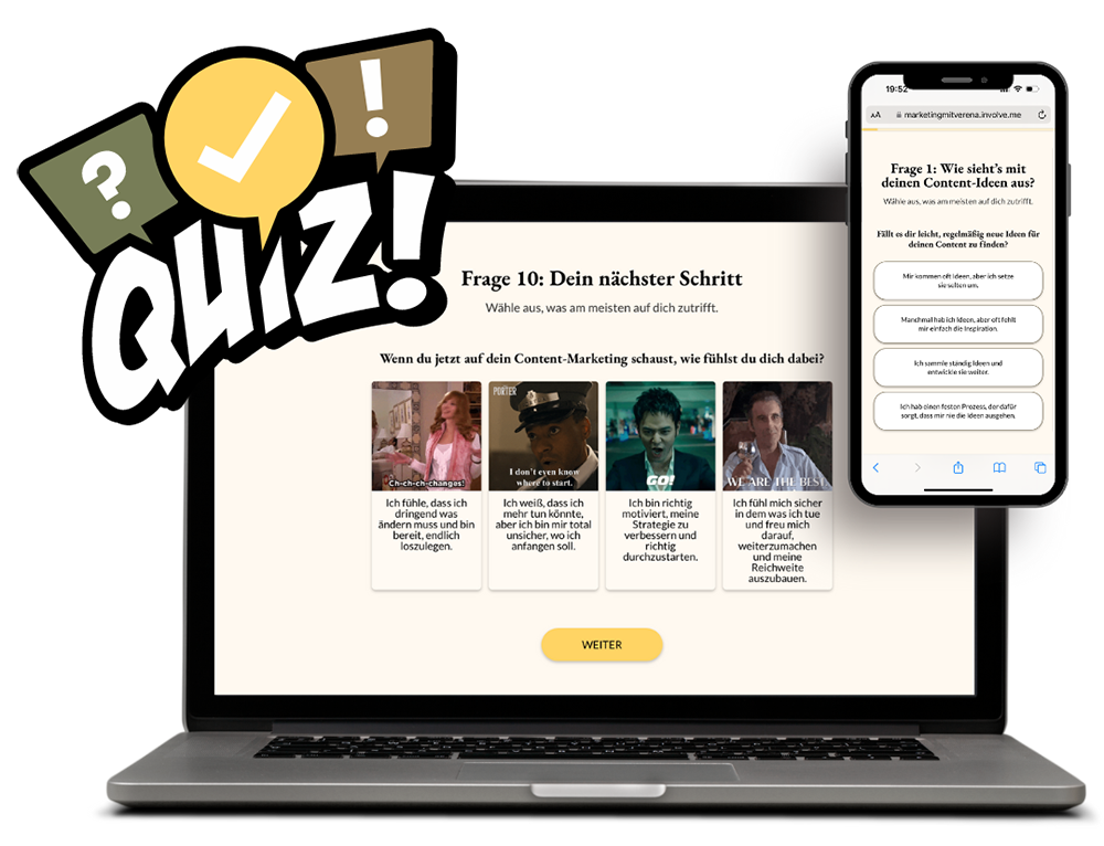 Dein Content bleibt unsichtbar? Finde mit dem Content-Marketing Quiz heraus, wie du mehr Sichtbarkeit bekommst und deine Inhalte gezielt an deine Zielgruppe bringst. Starte jetzt das Quiz und hol dir deine individuellen Tipps!