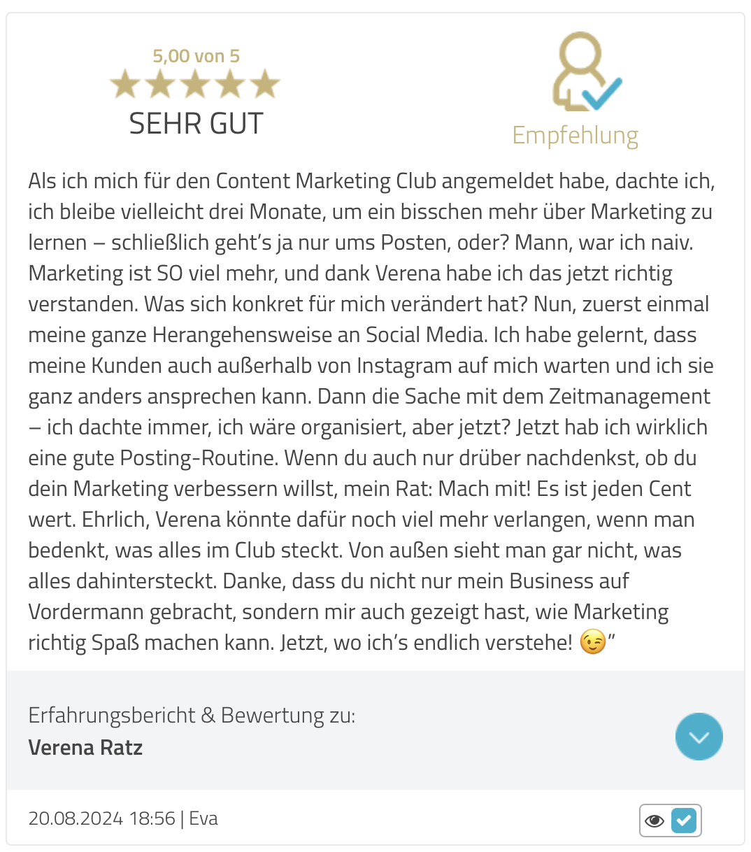 Praxisnahe Unterstützung und wertvolles Feedback: Im Content Marketing Club erhältst du Vorlagen, Content Pläne und Impulse, Feedback und den direkten Austausch mit anderen selbstständigen Frauen, hast Zugang zu Q&A Calls und geführtem Co-working. Alles, um dein Content-Marketing so einfach und zeitsparend wie möglich in deinen Alltag zu integrieren. Damit dein Marketing leichter wird.