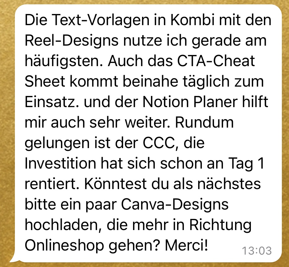 Praxisnahe Unterstützung und wertvolles Feedback: Im Content Marketing Club erhältst du Vorlagen, Content Pläne und Impulse, Feedback und den direkten Austausch mit anderen selbstständigen Frauen, hast Zugang zu Q&A Calls und geführtem Co-working. Alles, um dein Content-Marketing so einfach und zeitsparend wie möglich in deinen Alltag zu integrieren. Damit dein Marketing leichter wird.