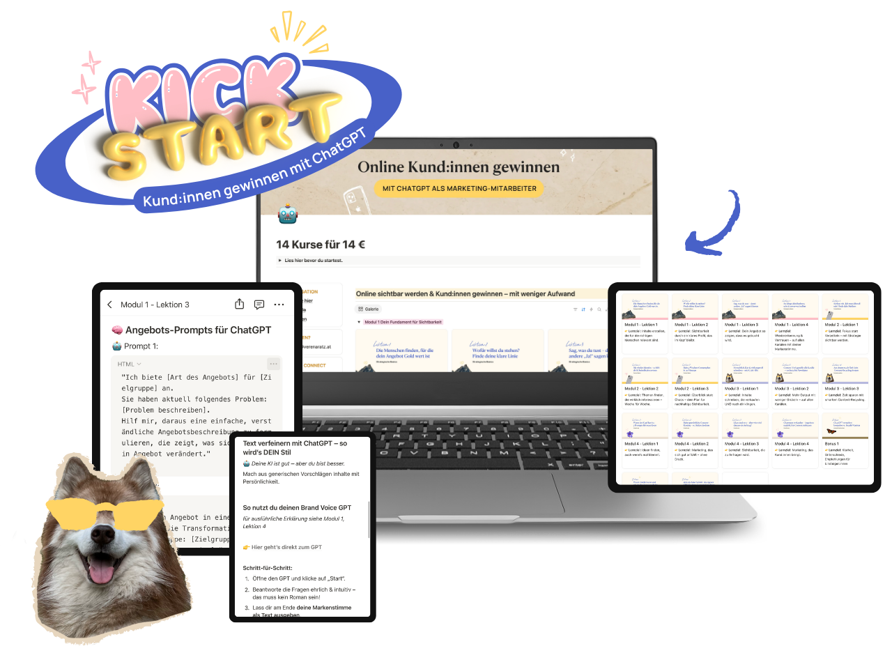 Content-Marketing & Business-Websites mit Verena Ratz 10 Online Kund:innen gewinnen mit ChatGPT – ohne Stress. In diesem kompakten Selbstlernkurs lernst du als Selbstständige, wie du mit KI und Struktur sichtbar wirst, dein Angebot klar formulierst und Content erstellst, der wirklich verkauft. Kein Technik-Blabla, sondern sofort umsetzbare Prompts, Vorlagen und Strategien. Für alle, die mit wenig Zeit mehr Wirkung wollen. Jetzt starten für 14 € und dein Marketing einfacher machen.
